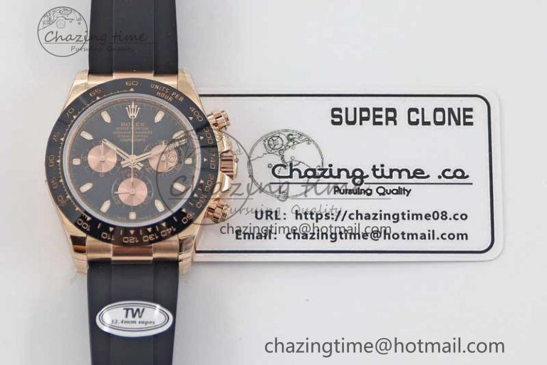 Daytona 116515 RG TWF 1:1 Best Edition 904L Steel Black RG Dial on Oysterflex Strap A7750