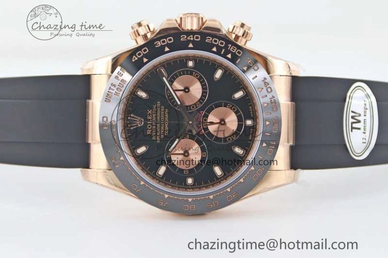 Daytona 116515 RG TWF 1:1 Best Edition 904L Steel Black RG Dial on Oysterflex Strap A7750
