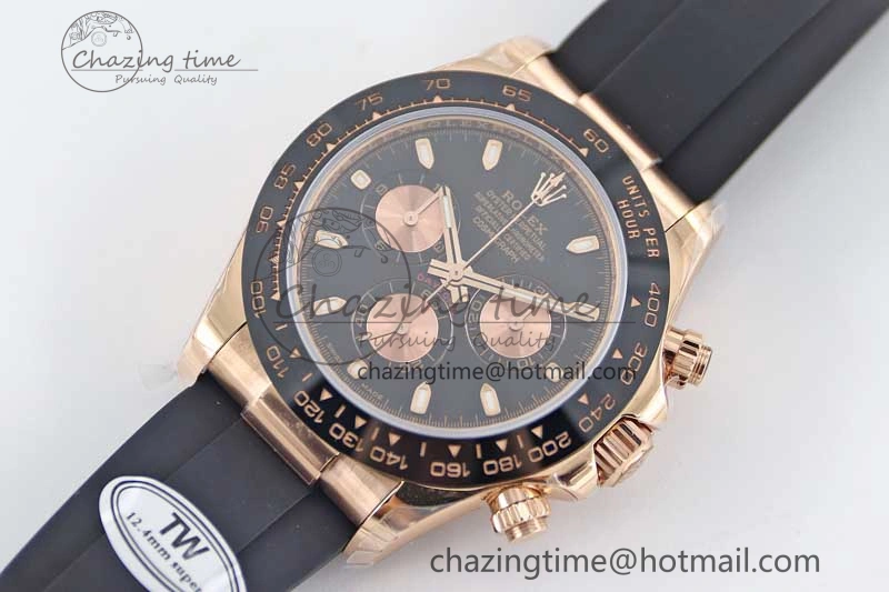 Daytona 116515 RG TWF 1:1 Best Edition 904L Steel Black RG Dial on Oysterflex Strap A7750
