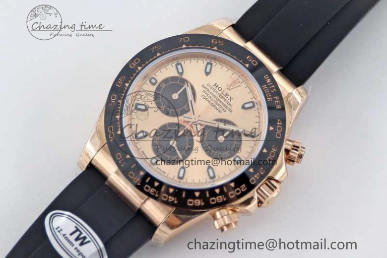 Daytona 116515 RG TWF 1:1 Best Edition 904L Steel RG Black Dial on Oysterflex Strap A7750