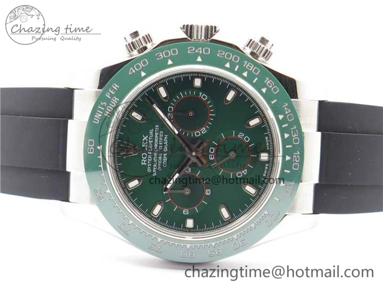 Daytona 116515 SS UBF Best Edition Green Stick Markers Dial on Rubber Strap A7750