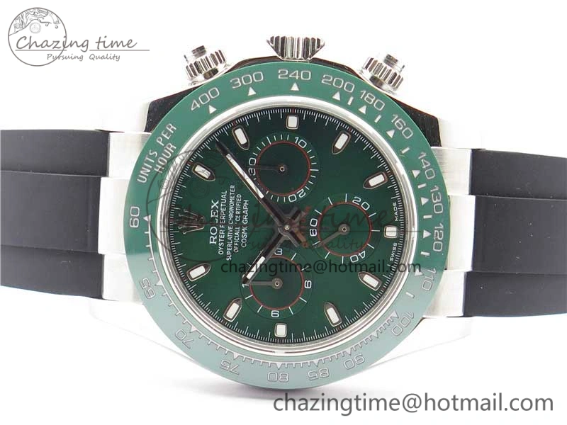 Daytona 116515 SS UBF Best Edition Green Stick Markers Dial on Rubber Strap A7750