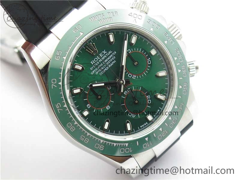 Daytona 116515 SS UBF Best Edition Green Stick Markers Dial on Rubber Strap A7750