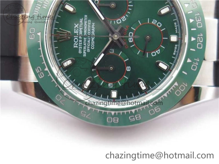 Daytona 116515 SS UBF Best Edition Green Stick Markers Dial on Rubber Strap A7750