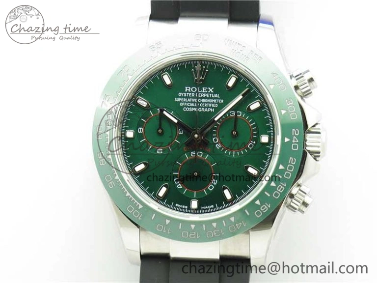 Daytona 116515 SS UBF Best Edition Green Stick Markers Dial on Rubber Strap A7750