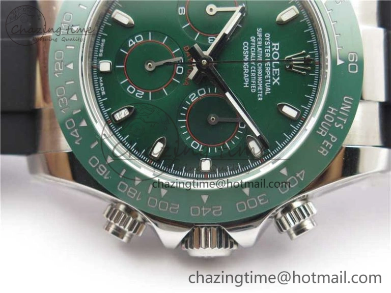 Daytona 116515 SS UBF Best Edition Green Stick Markers Dial on Rubber Strap A7750