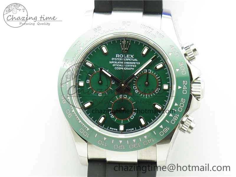 Daytona 116515 SS UBF Best Edition Green Stick Markers Dial on Rubber Strap A7750