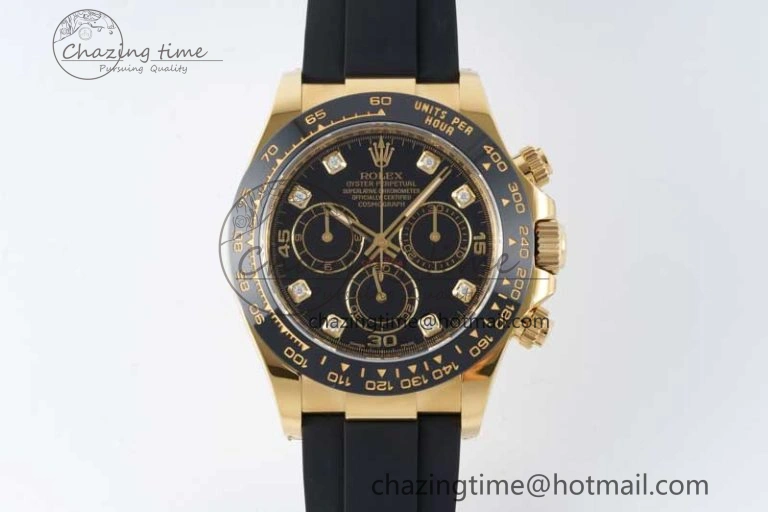 Daytona 116518 Clean 1:1 Best Edition Black Diamonds Dial on Oysterflex Rubber Strap SA4130 V2