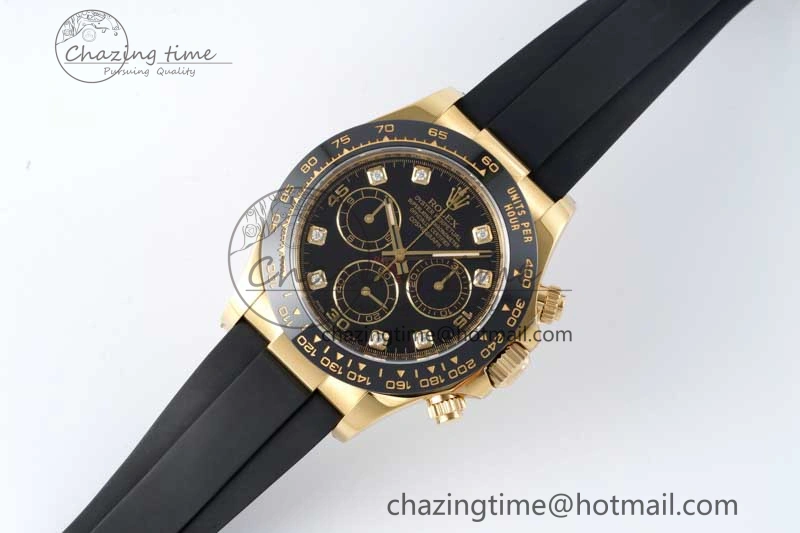 Daytona 116518 Clean 1:1 Best Edition Black Diamonds Dial on Oysterflex Rubber Strap SA4130 V2
