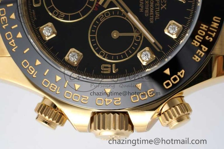 Daytona 116518 Clean 1:1 Best Edition Black Diamonds Dial on Oysterflex Rubber Strap SA4130 V2