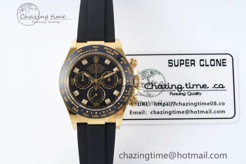 Daytona 116518 Clean 1:1 Best Edition Black Diamonds Dial on Oysterflex Rubber Strap SA4130 V2