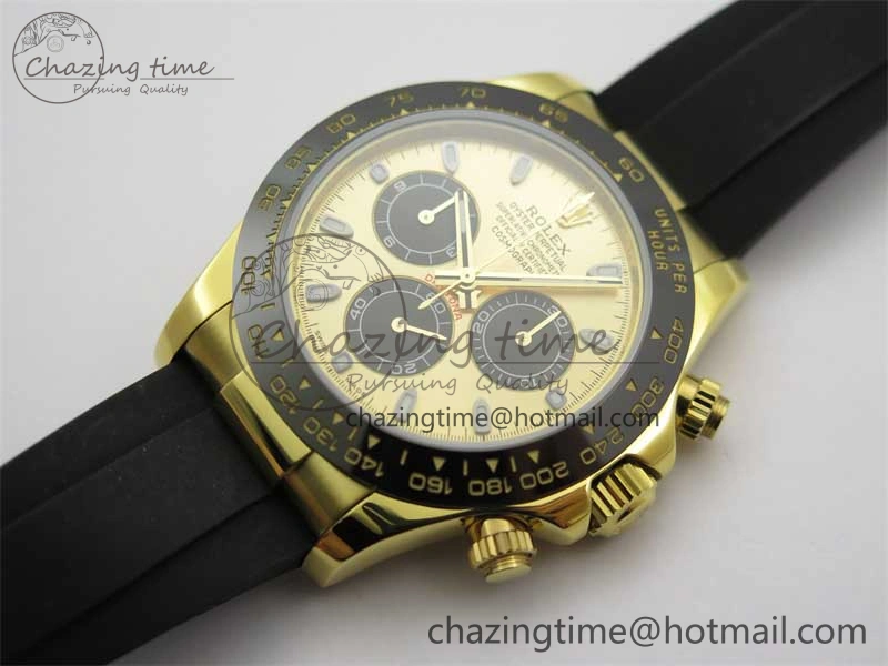 Daytona 116518 KKF 1:1 Best Edition 904L Steel YG Black Dial on Rubber Strap A7750