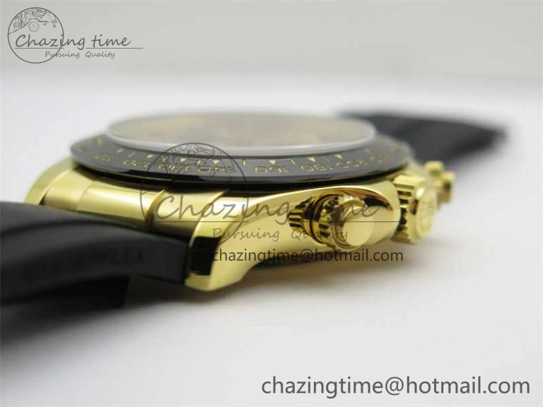 Daytona 116518 KKF 1:1 Best Edition 904L Steel YG Black Dial on Rubber Strap A7750