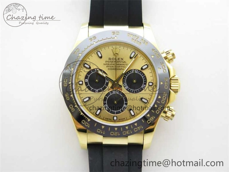 Daytona 116518 KKF 1:1 Best Edition 904L Steel YG Black Dial on Rubber Strap A7750