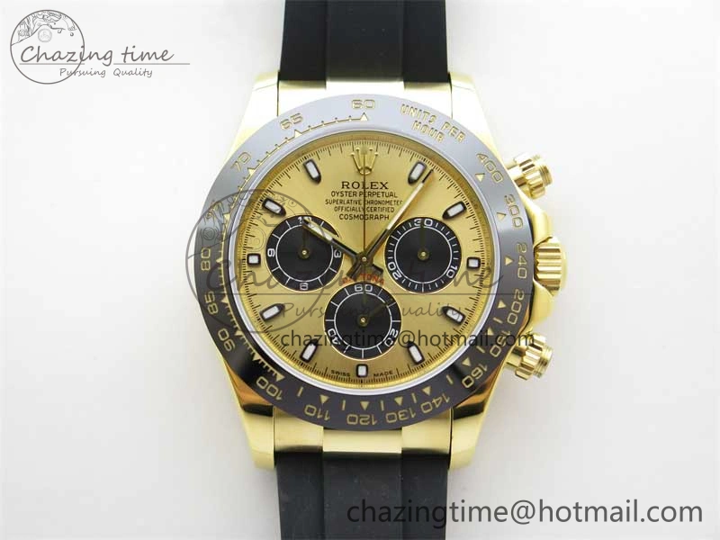 Daytona 116518 KKF 1:1 Best Edition 904L Steel YG Black Dial on Rubber Strap A7750