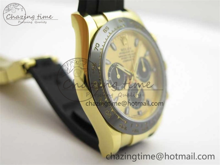 Daytona 116518 KKF 1:1 Best Edition 904L Steel YG Black Dial on Rubber Strap A7750
