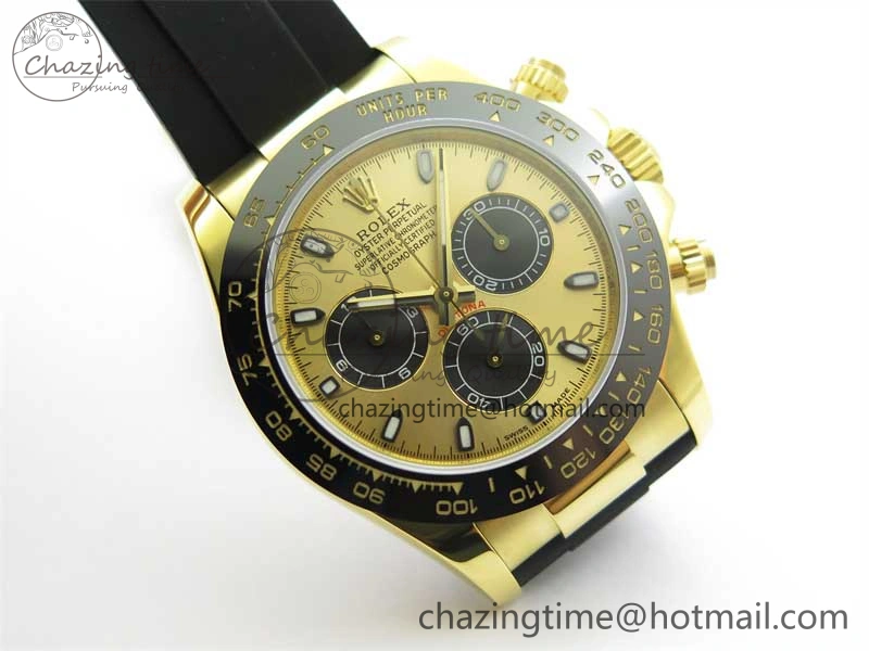Daytona 116518 KKF 1:1 Best Edition 904L Steel YG Black Dial on Rubber Strap A7750
