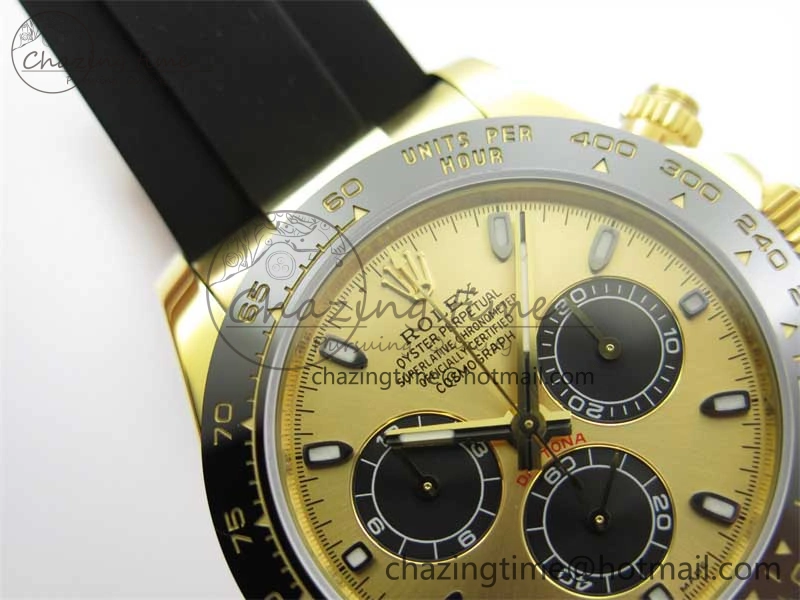 Daytona 116518 KKF 1:1 Best Edition 904L Steel YG Black Dial on Rubber Strap A7750