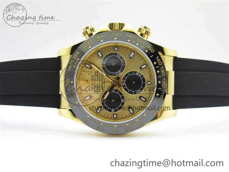 Daytona 116518 KKF 1:1 Best Edition 904L Steel YG Black Dial on Rubber Strap A7750