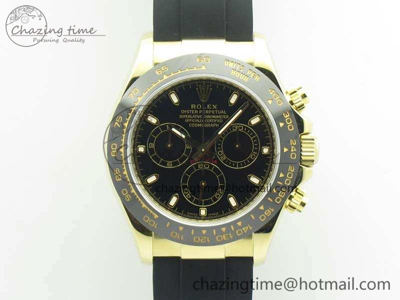 Daytona 116518 LN YG ARF 1:1 Best Edition Black Dial On Rubber Strap A4130 Super Clone