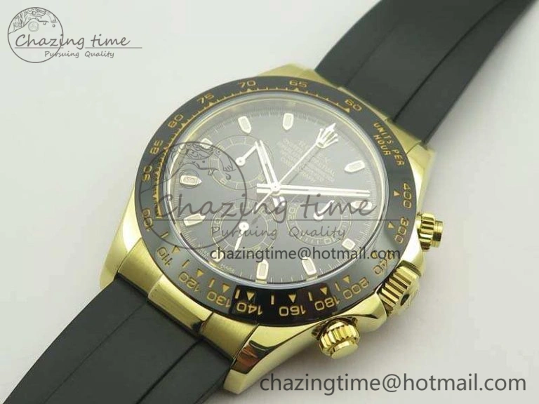 Daytona 116518 LN YG ARF 1:1 Best Edition Black Dial On Rubber Strap A4130 Super Clone