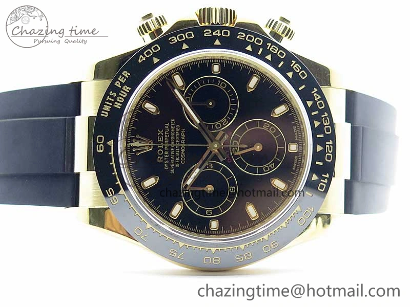 Daytona 116518 Noob 1:1 Best Edition YG Plated 904L SS Case Black Dial on Black Rubber Strap SA4130 V3 (Free Extra Strap)