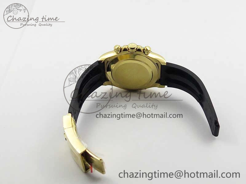 Daytona 116518 Noob 1:1 Best Edition YG Plated 904L SS Case Black Dial on Black Rubber Strap SA4130 V3 (Free Extra Strap)