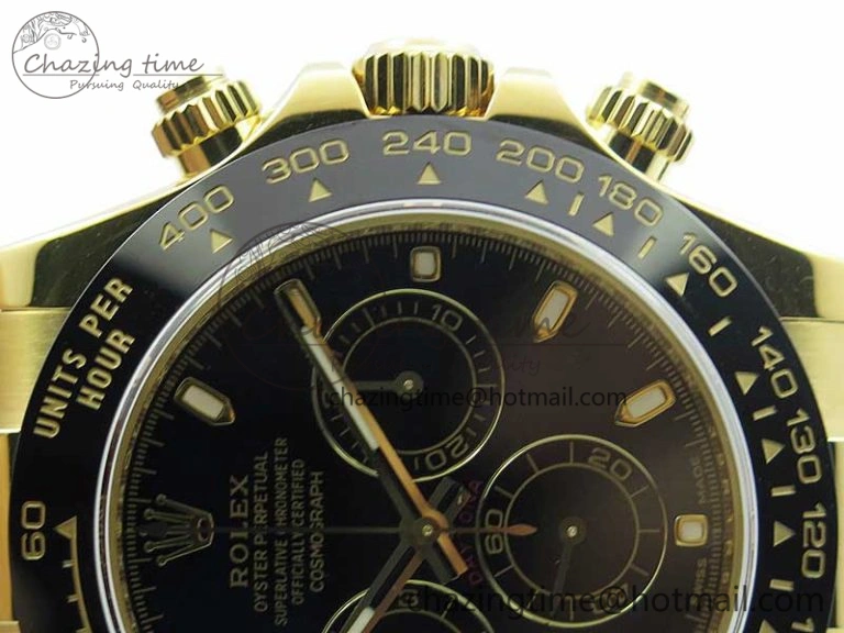 Daytona 116518 Noob 1:1 Best Edition YG Plated 904L SS Case Black Dial on Black Rubber Strap SA4130 V3 (Free Extra Strap)