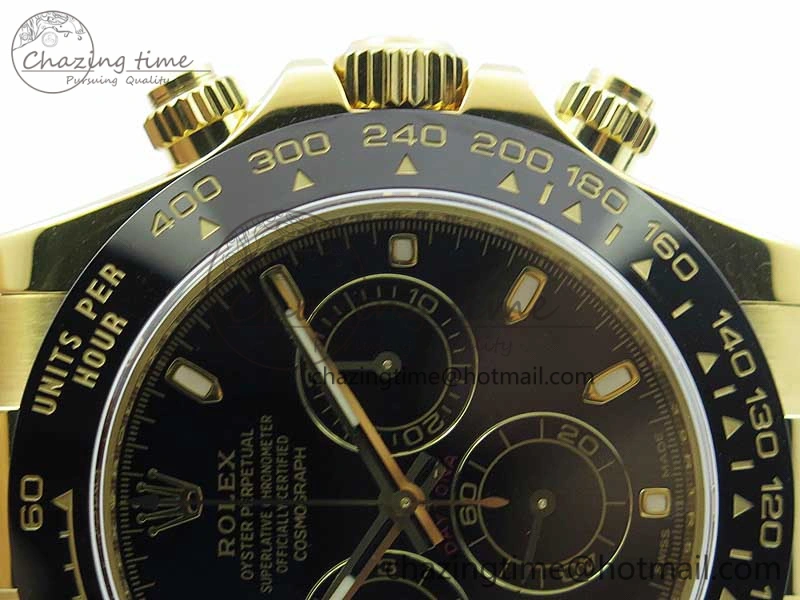 Daytona 116518 Noob 1:1 Best Edition YG Plated 904L SS Case Black Dial on Black Rubber Strap SA4130 V3 (Free Extra Strap)