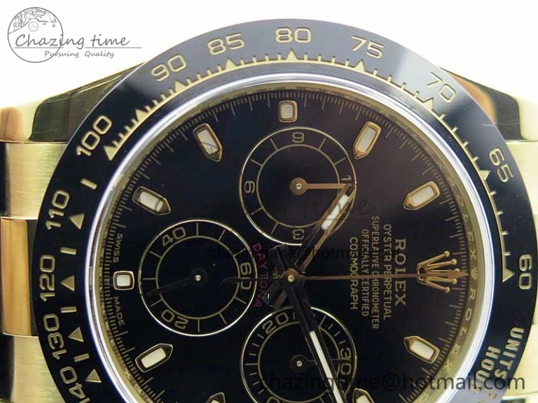Daytona 116518 Noob 1:1 Best Edition YG Plated 904L SS Case Black Dial on Black Rubber Strap SA4130 V3 (Free Extra Strap)