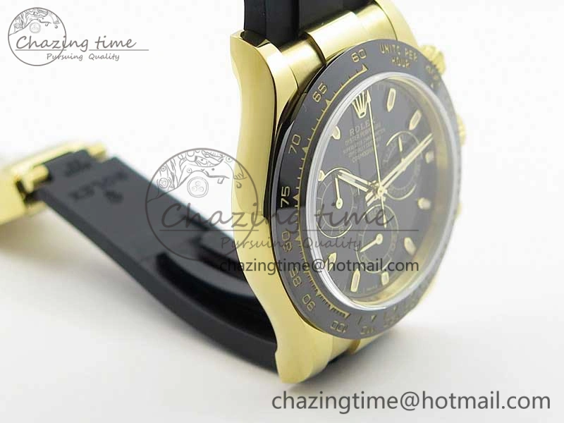 Daytona 116518 Noob 1:1 Best Edition YG Plated 904L SS Case Black Dial on Black Rubber Strap SA4130 V3 (Free Extra Strap)