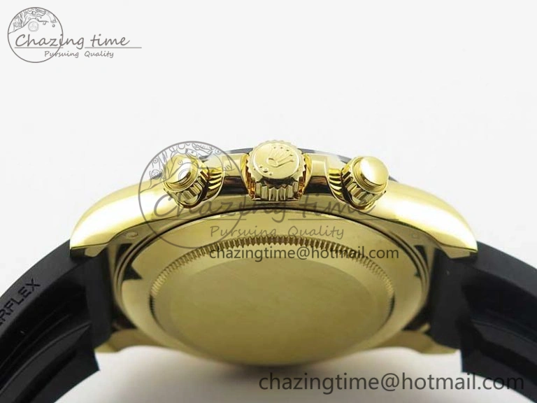 Daytona 116518 Noob 1:1 Best Edition YG Plated 904L SS Case Black Dial on Black Rubber Strap SA4130 V3 (Free Extra Strap)