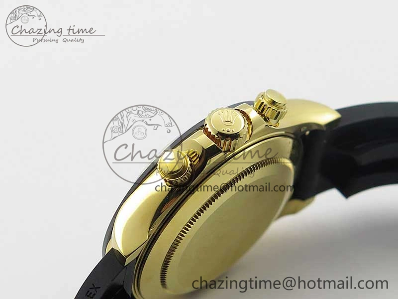 Daytona 116518 Noob 1:1 Best Edition YG Plated 904L SS Case Black Dial on Black Rubber Strap SA4130 V3 (Free Extra Strap)