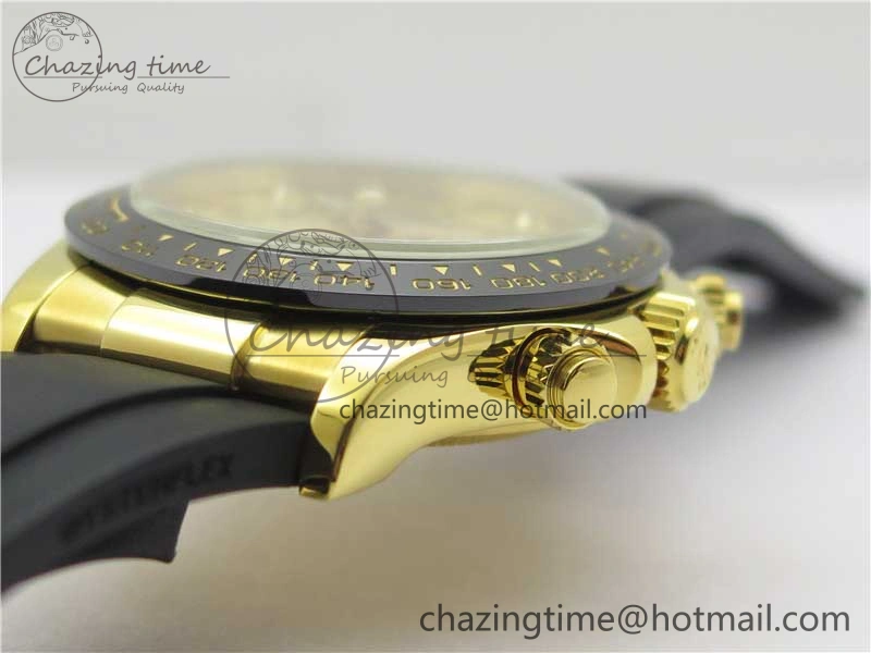 Daytona 116518 Noob 1:1 Best Edition YG Plated 904L SS Case Goid Diamonds Dial on Black Rubber Strap SA4130 V4 (Free Extra Strap)
