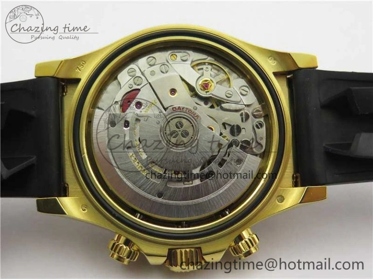 Daytona 116518 Noob 1:1 Best Edition YG Plated 904L SS Case Goid Diamonds Dial on Black Rubber Strap SA4130 V4 (Free Extra Strap)