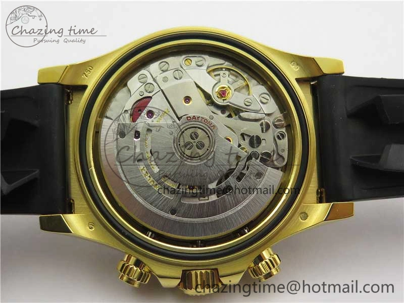 Daytona 116518 Noob 1:1 Best Edition YG Plated 904L SS Case Goid Diamonds Dial on Black Rubber Strap SA4130 V4 (Free Extra Strap)