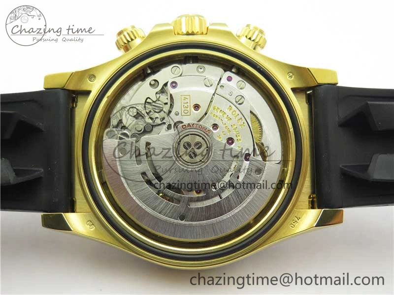Daytona 116518 Noob 1:1 Best Edition YG Plated 904L SS Case Goid Diamonds Dial on Black Rubber Strap SA4130 V4 (Free Extra Strap)