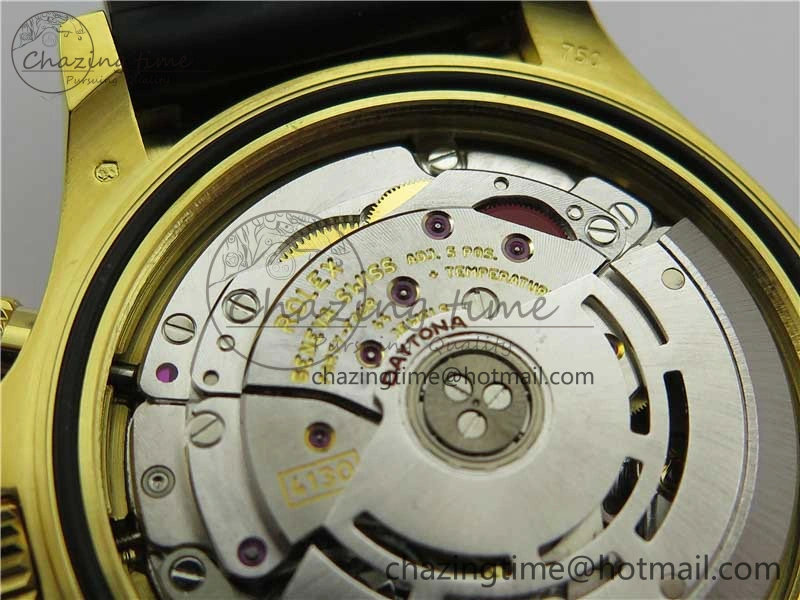 Daytona 116518 Noob 1:1 Best Edition YG Plated 904L SS Case Goid Diamonds Dial on Black Rubber Strap SA4130 V4 (Free Extra Strap)