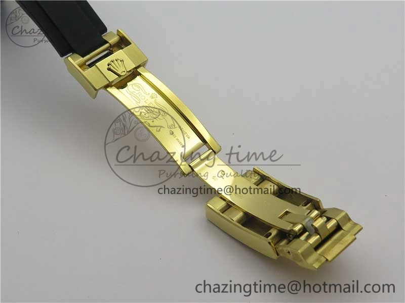 Daytona 116518 Noob 1:1 Best Edition YG Plated 904L SS Case White Dial on Black Rubber Strap SA4130 V3 (Free Extra Strap)
