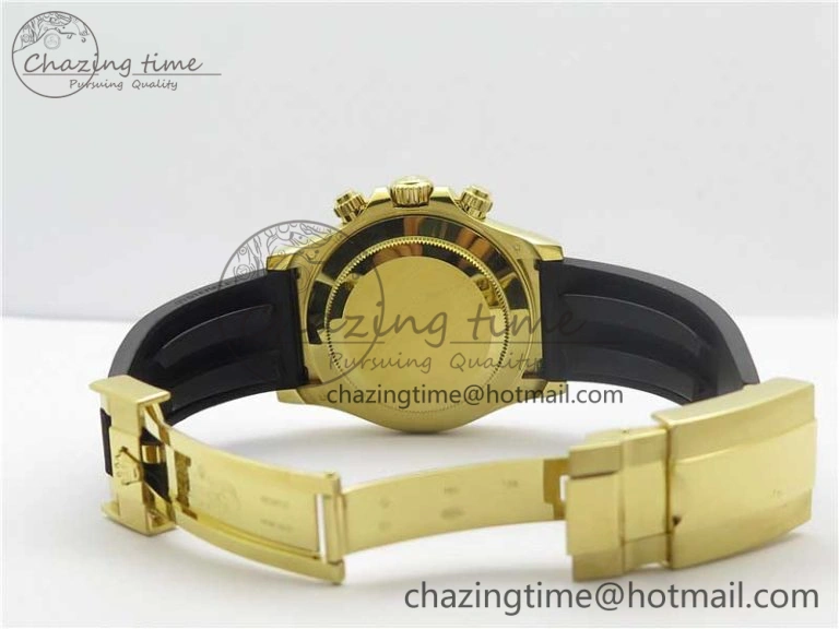 Daytona 116518 Noob 1:1 Best Edition YG Plated 904L SS Case White Dial on Black Rubber Strap SA4130 V3 (Free Extra Strap)