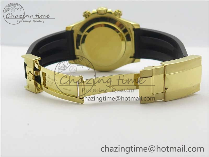 Daytona 116518 Noob 1:1 Best Edition YG Plated 904L SS Case White Dial on Black Rubber Strap SA4130 V3 (Free Extra Strap)