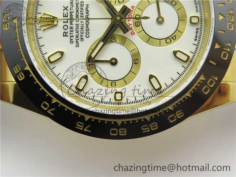 Daytona 116518 Noob 1:1 Best Edition YG Plated 904L SS Case White Dial on Black Rubber Strap SA4130 V3 (Free Extra Strap)