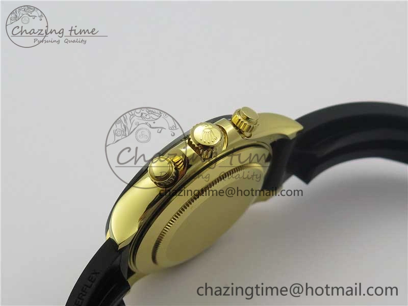 Daytona 116518 Noob 1:1 Best Edition YG Plated 904L SS Case White Dial on Black Rubber Strap SA4130 V3 (Free Extra Strap)