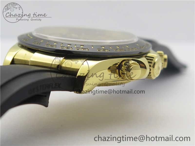 Daytona 116518 Noob 1:1 Best Edition YG Plated 904L SS Case White Dial on Black Rubber Strap SA4130 V3 (Free Extra Strap)