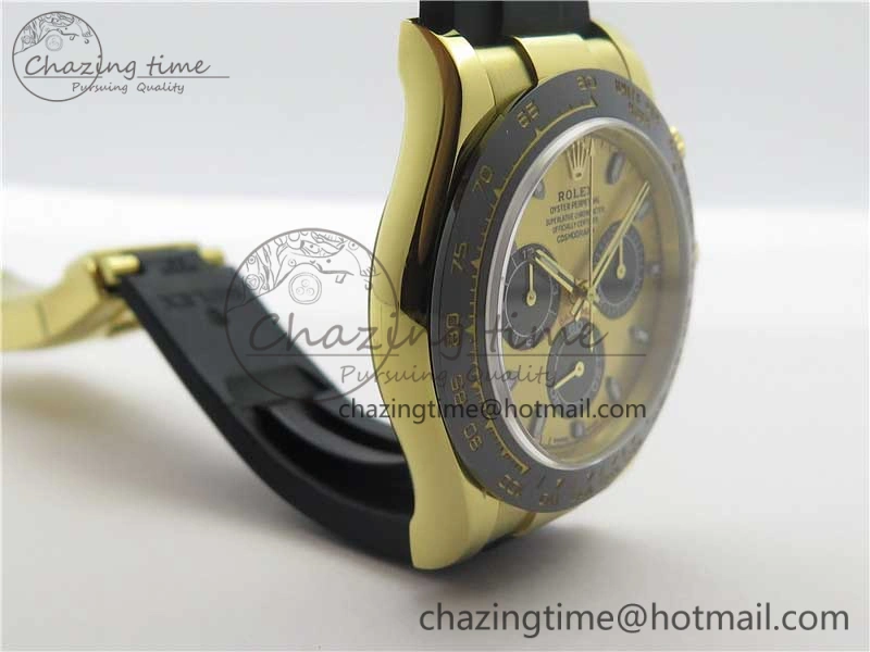 Daytona 116518 Noob 1:1 Best Edition YG Plated 904L SS Case YG Black Dial on Black Rubber Strap SA4130 V3 (Free Extra Strap)