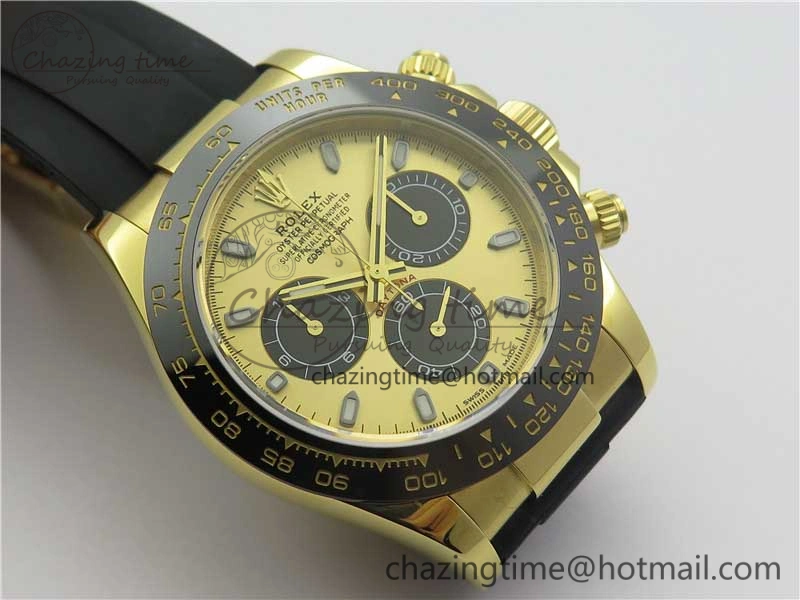 Daytona 116518 Noob 1:1 Best Edition YG Plated 904L SS Case YG Black Dial on Black Rubber Strap SA4130 V3 (Free Extra Strap)
