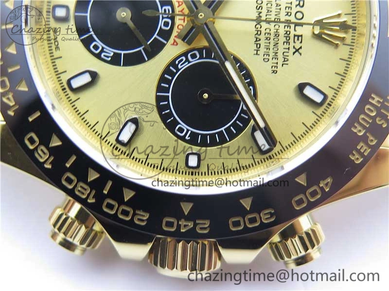 Daytona 116518 Noob 1:1 Best Edition YG Plated 904L SS Case YG Black Dial on Black Rubber Strap SA4130 V3 (Free Extra Strap)