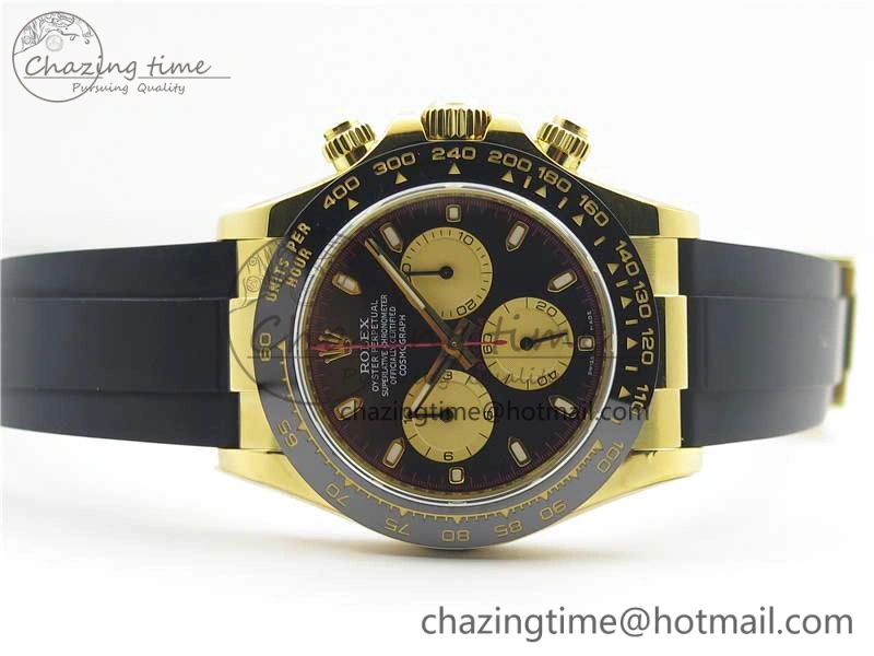 Daytona 116518 Paul Newman Noob 1:1 Best Edition YG Plated 904L SS Case Black Gold Dial on Black Rubber Strap SA4130 V3 (Free Extra Strap)