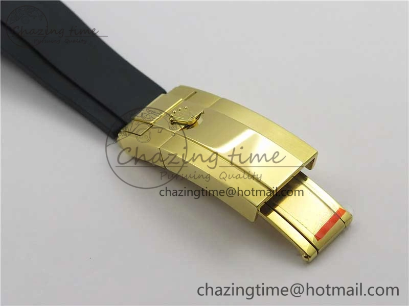 Daytona 116518 Paul Newman Noob 1:1 Best Edition YG Plated 904L SS Case Black Gold Dial on Black Rubber Strap SA4130 V3 (Free Extra Strap)