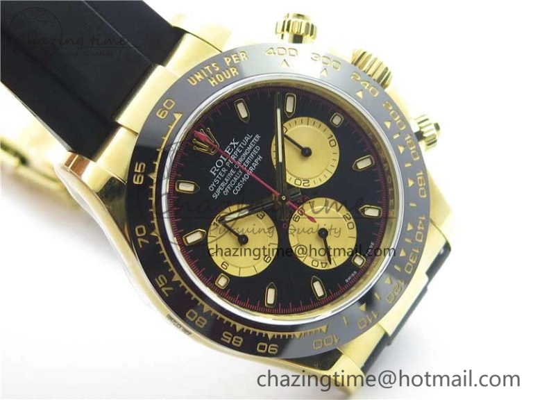 Daytona 116518 Paul Newman Noob 1:1 Best Edition YG Plated 904L SS Case Black Gold Dial on Black Rubber Strap SA4130 V3 (Free Extra Strap)